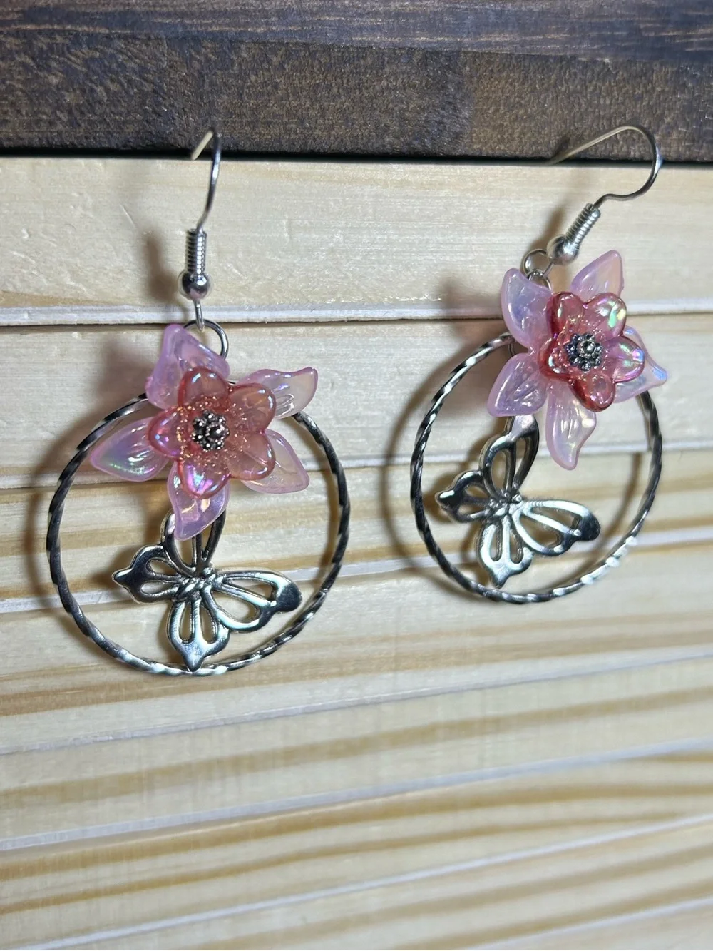 3/$25 Flower and Butterfly Hoop Drop Earrings